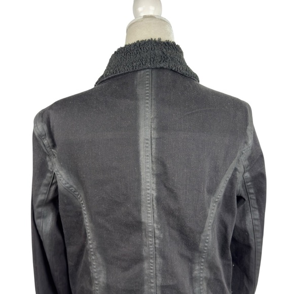 PAIGE Sydney Moto Jacket Night Flight Sherpa Coated Black Stretch Denim Large - Picture 10 of 16